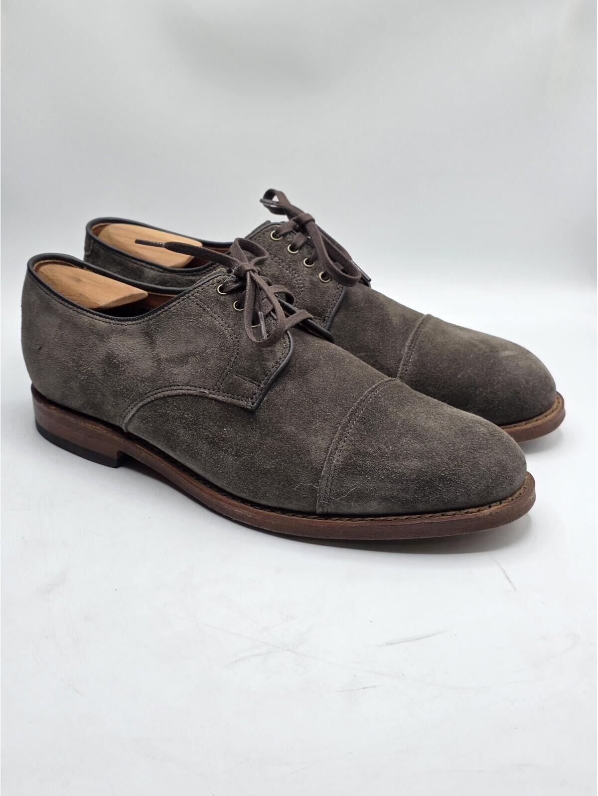 Vtg 2009 Allen Edmonds Tate Suede Cap Toe Derby 7.5 D Taupe Brown Usa Box 3372